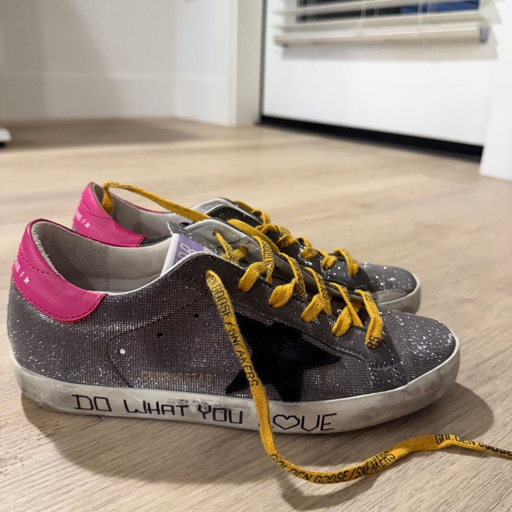 Golden Goose Glitter Gray Sneakers with Pink Accents size 37 (7)